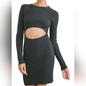 Forever 21 Dark Green Ribbed Long Sleeve Cut-Out Sweater Mini Dress
